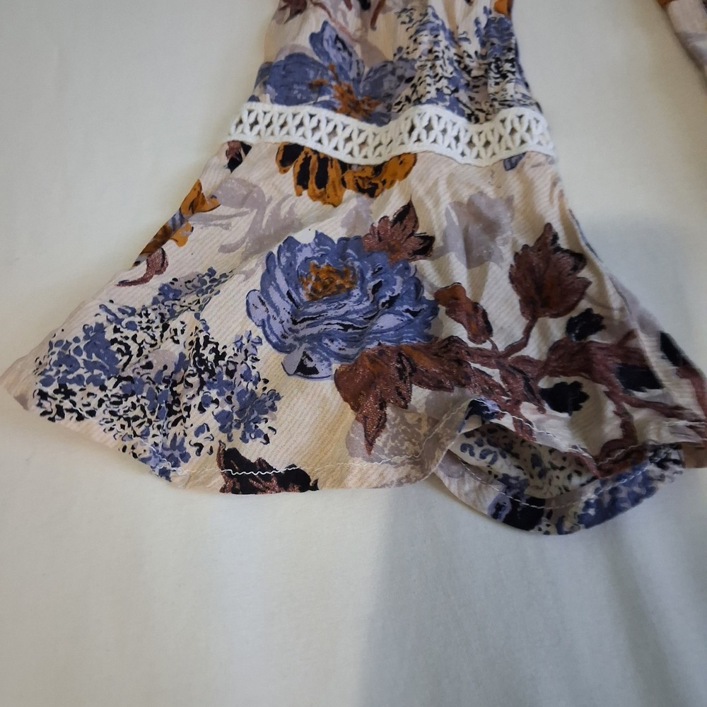 Umgee USA Floral Tunic Dress Medium Boho Crochet Lace V-Neck Bell Sleeve Blue - Picture 12 of 15